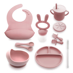 Generic Silicone Baby Feeding Set Baby Plates and Bowls Set Suction Plates for Baby Baby Feeding Essentials Baby Led Weaning Supplies Baby Plates with Suction Baby Utensils (Rose Pink) Regular
